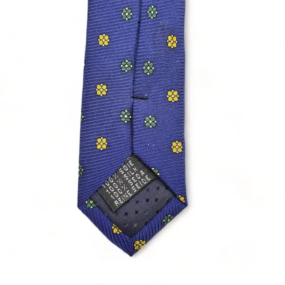 Trevisan Venezia 100% Silk Tie Blue Yellow Green Floral Polka Dot Made In Italy